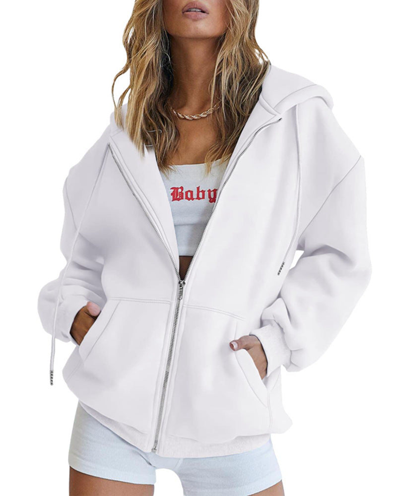 Damen nan lässige Zip-Hoodie-Jacke im Boxy-Cut mit überschnittener Schulter, verdecktem Tunnelzug und großen Kängurutaschen Echo Archiv