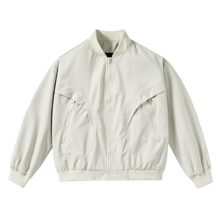 Unisex lightweight stretch shell zip-front bomber jacket with curved zip utility pockets – Brevano