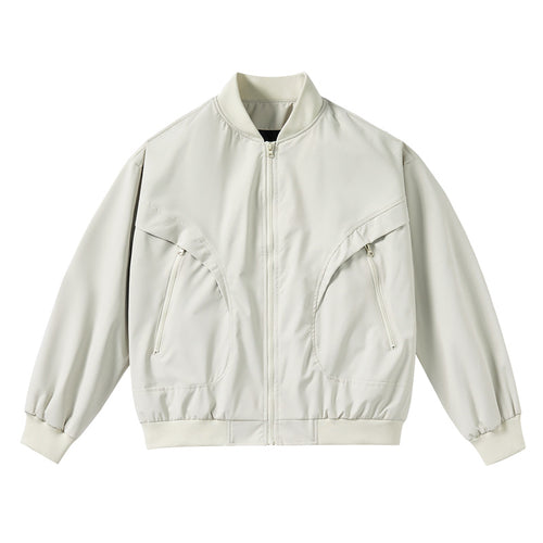 Unisex lightweight stretch shell zip-front bomber jacket with curved zip utility pockets – Brevano
