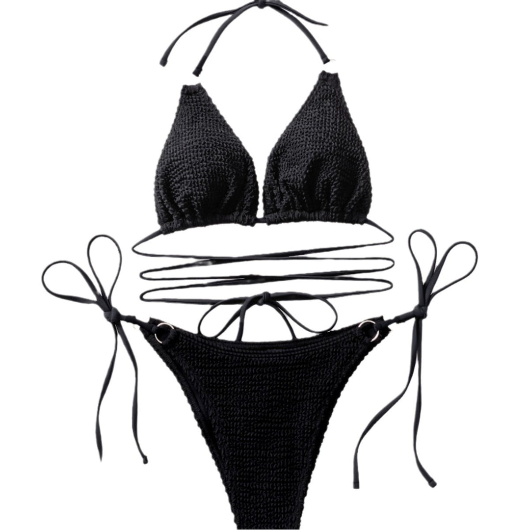 Damen Triangel-Bikini mit trendy Wickel-Design und einzigartigem Strickmuster Echo Archiv