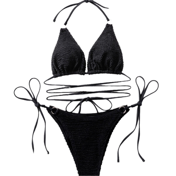 Damen Triangel-Bikini mit trendy Wickel-Design und einzigartigem Strickmuster Echo Archiv