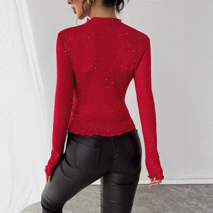 Damen nan figurbetontes Feinstrickoberteil mit Stehkragen und Glitzergarn Echo Archiv