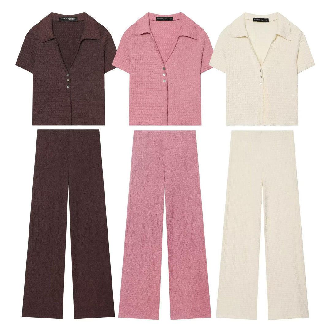 Damen Hochbundhose mit weitem Schnitt und lässiger Textur Echo Archiv