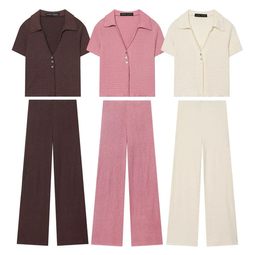 Damen Hochbundhose mit weitem Schnitt und lässiger Textur Echo Archiv