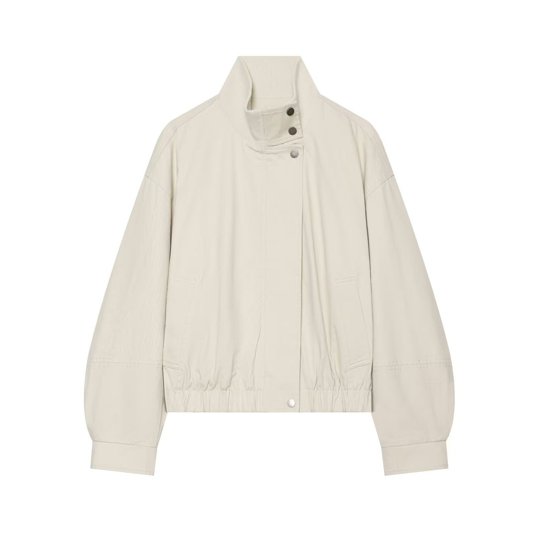 Damen Boxy Kurzblouson mit hohem Rippstehkragen und Tunnelzugsaum Echo Archiv