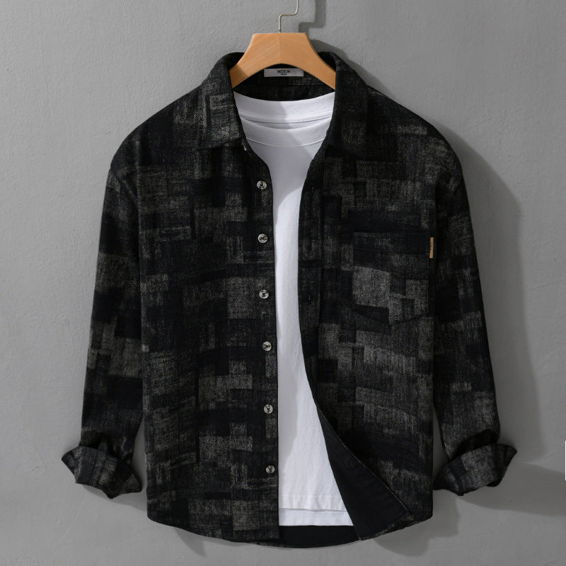 Herren Strukturiertes Hemdjacke-Overshirt aus Baumwollmischung mit geometrischem Print Echoarchiv