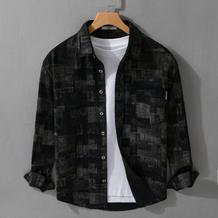 Herren Strukturiertes Hemdjacke-Overshirt aus Baumwollmischung mit geometrischem Print Echoarchiv