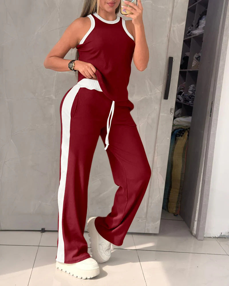 Damen Sportliches Zweiteiler-Set mit ärmellosem Oberteil und weitem Hose Echo Archiv