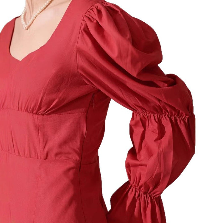 Damen Puffärmeliges Mini-Kleid mit eckigem Ausschnitt, Kordel-Bustier und Glockenärmeln – Élara