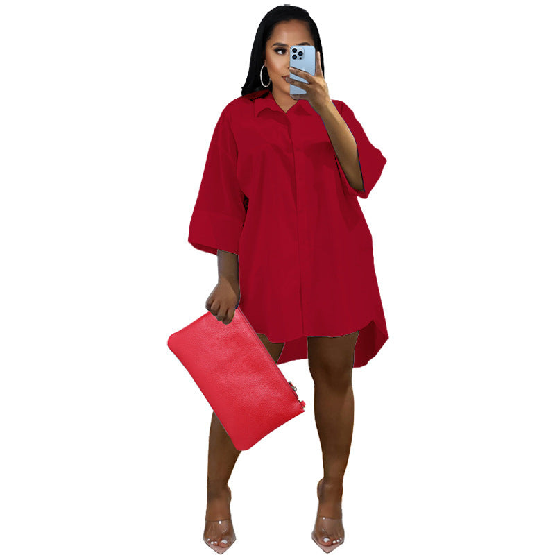 Damen Oversize Hemdblusenkleid mit asymmetrischem Saum und 3/4‑Ärmeln Echoarchiv