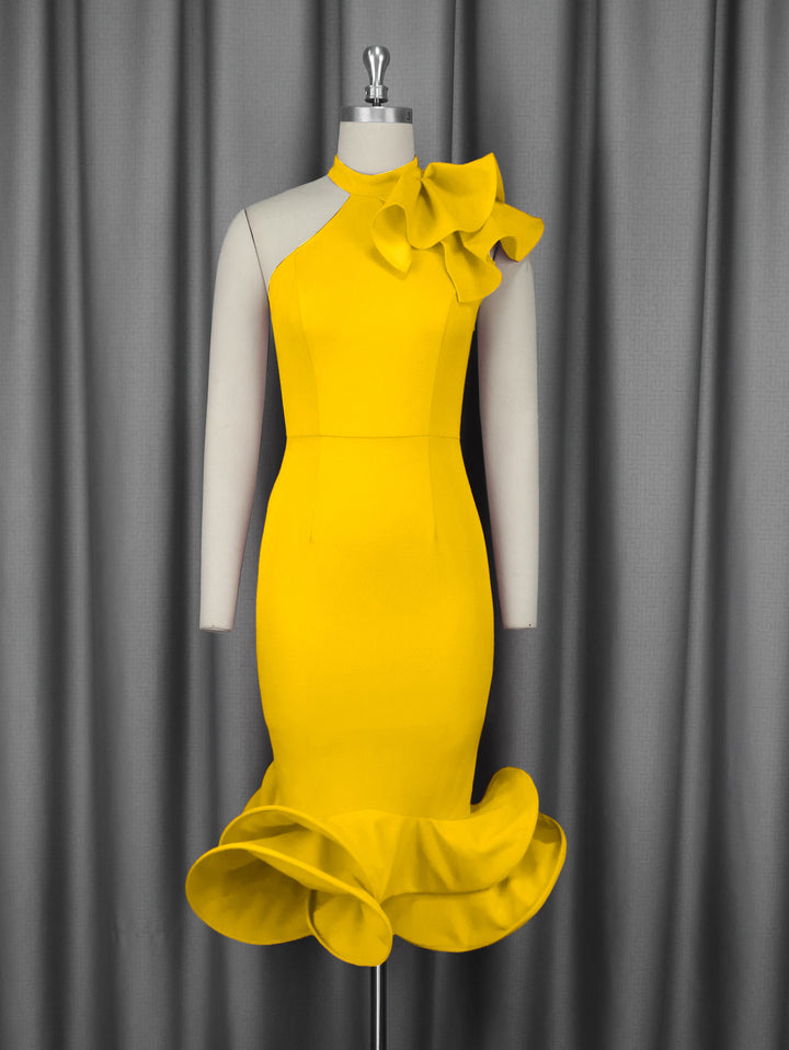 Damen Elegantes Abendkleid mit asymmetrischem Design und voluminösem Rüschenakzent Echo Archiv