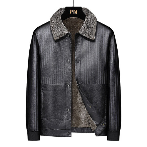 Herren Kunstleder-Blouson mit Sherpa-Kragen, wärmendem Teddyfutter und Nadelstreifen-Detail Echoarchiv