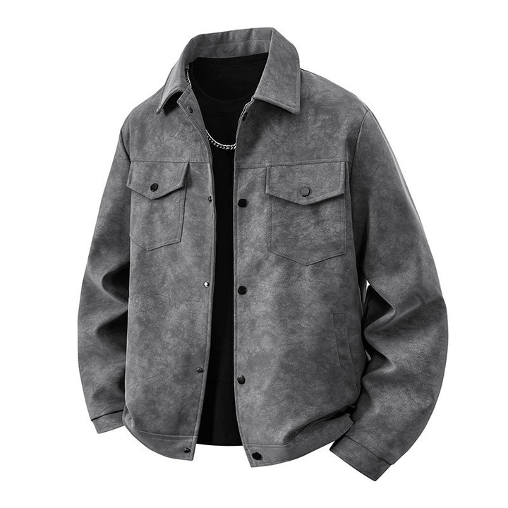 Herren Overshirt‑Jacke im Veloursleder‑Look mit Pattentaschen & Druckknopffront Echoarchiv