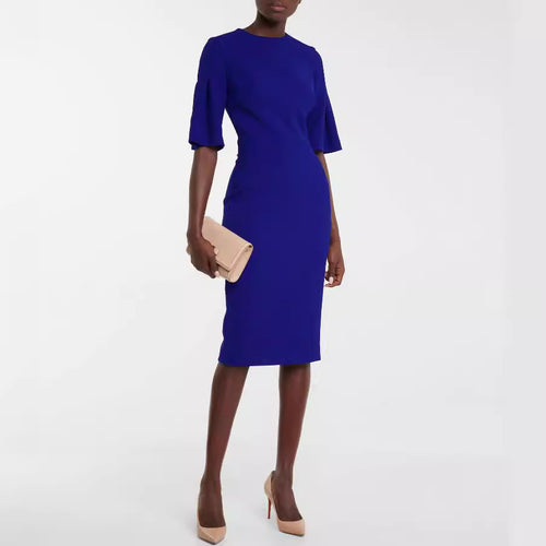 Damen Figurbetontes Midikleid mit Trompetenärmeln und Rundhalsausschnitt Echoarchiv