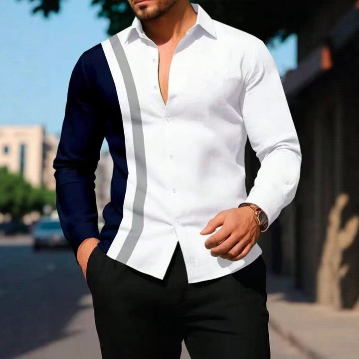 Herren Langarmhemd mit modernem, asymmetrischem Design und Farbblock-Details Echoarchiv