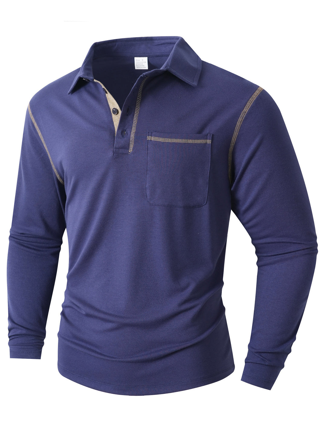 Herren modisches Langarm-Polohemd mit praktischem Brusttasche und eleganten Kontrastdetails Echoarchiv