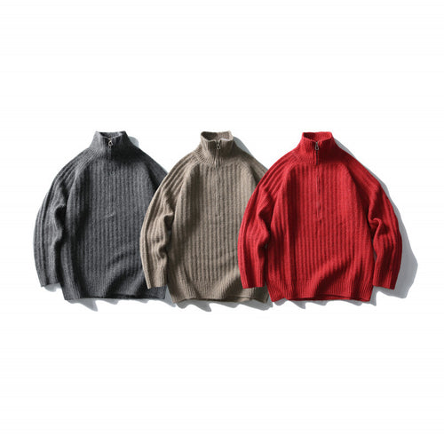 Unisex Oversize-Rippstrick-Halbzip-Pullover mit Stehkragen Echo Archiv