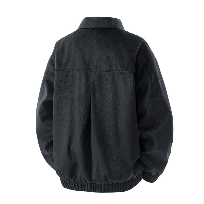 Leichte Harrington-Jacke für Herren im Wildleder-Look mit Hemdkragen, durchgehendem Reißverschluss und elastischem Saum – Taviero