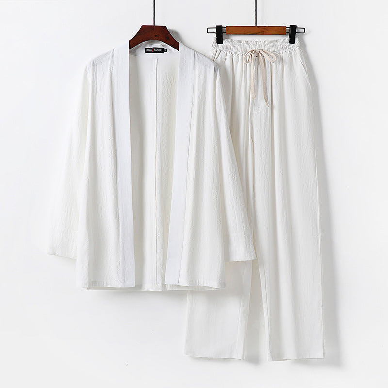 Herren Lockeres Kimono-Loungewear-Set aus leichter Baumwollmischung mit elastischer Kordelhose Echoarchiv
