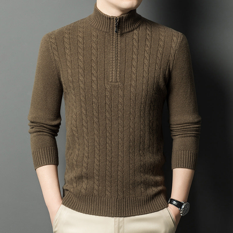 Herren eleganter Pullover mit Stehkragen und feinem Zopfmuster Echoarchiv