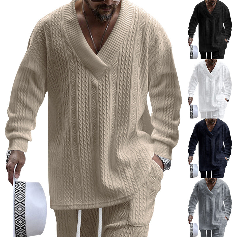 Herren nan oversized Kabelstrick V-Ausschnitt Pullover mit Relaxhose Set Echo Archiv