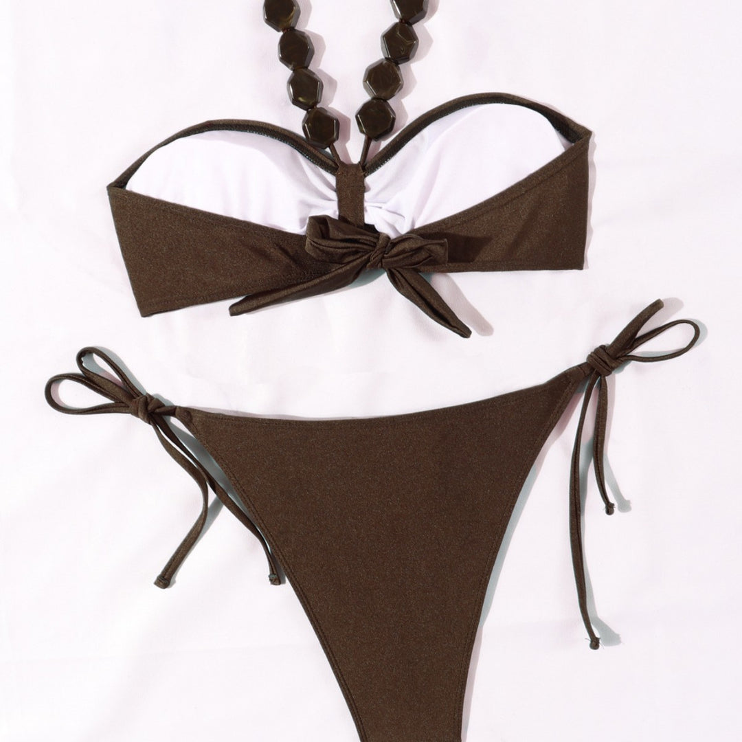 Damen Eleganter Bandeau-Bikini mit dekorativen Perlen Echo Archiv