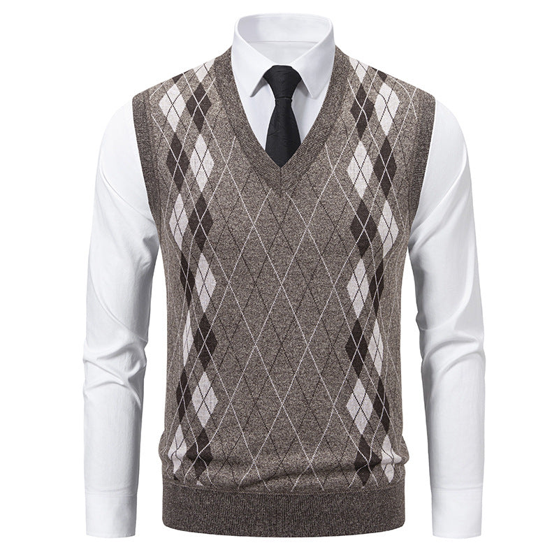 Herren eleganter V-Ausschnitt Pullunder im argyle Muster Echoarchiv