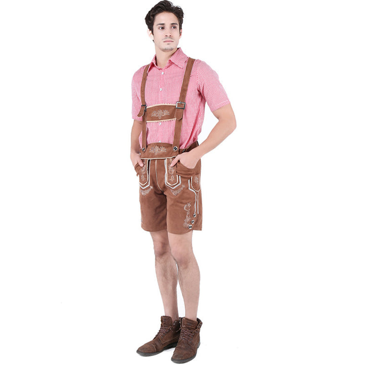 Herren nan alpine Trachtenlederhose im Retro-Stil mit Latz, Zierstickerei und Seitentaschen Echo Archiv