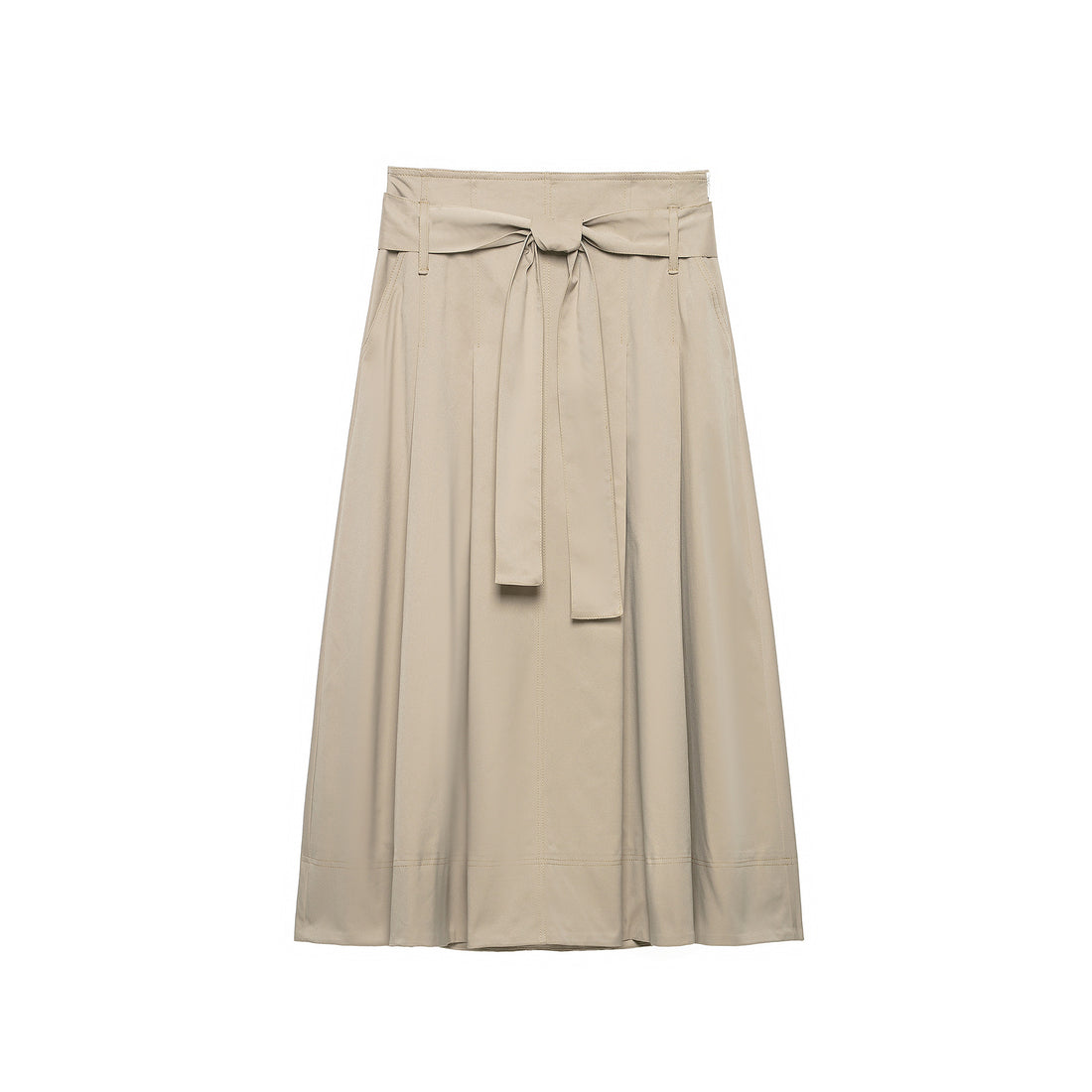 Damen Midirock mit hoher Taille, weitem Godet-Schnitt und Bindegürtel Echoarchiv