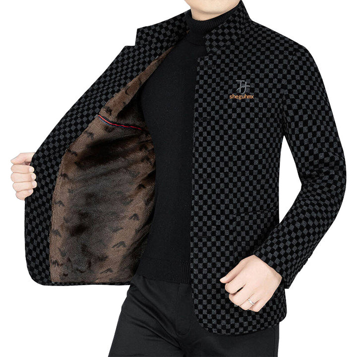 Herren Sakko mit Schachbrettmuster und Stehkragen halbgefüttert – Tianoro