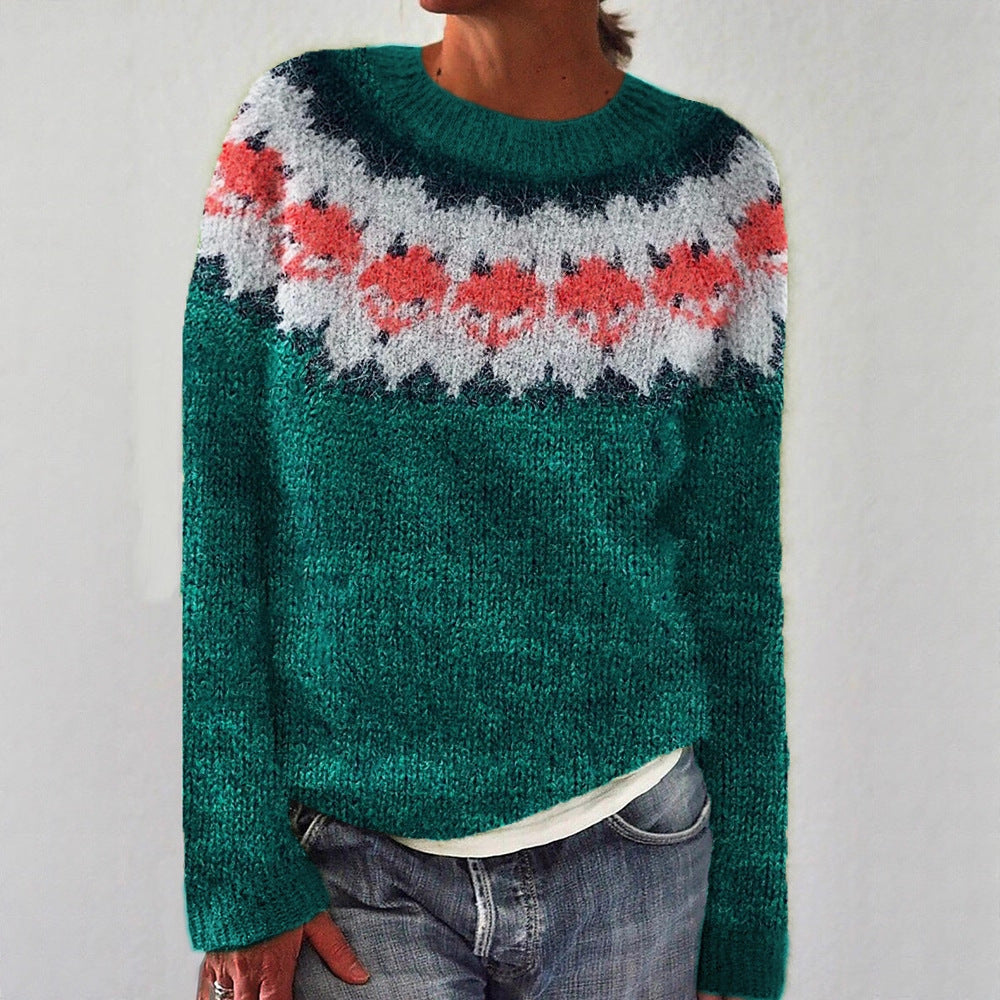 Damen nan Norwegerpullover aus Wollmix mit Rundhalsausschnitt und traditionellem Fair-Isle-Yoke Echo Archiv