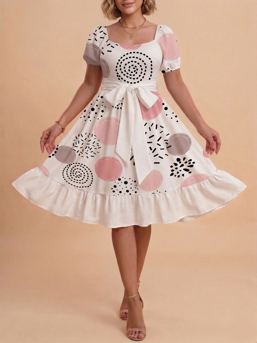 Damen Verspieltes Maxikleid mit Bärenmuster und taillierbarem Band Echo Archiv