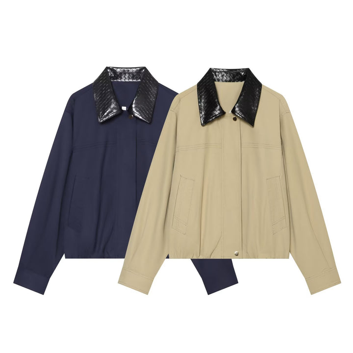 Damen Leichte Oversize Blousonjacke mit kontrastierendem geprägtem Kunstlederkragen Echo Archiv