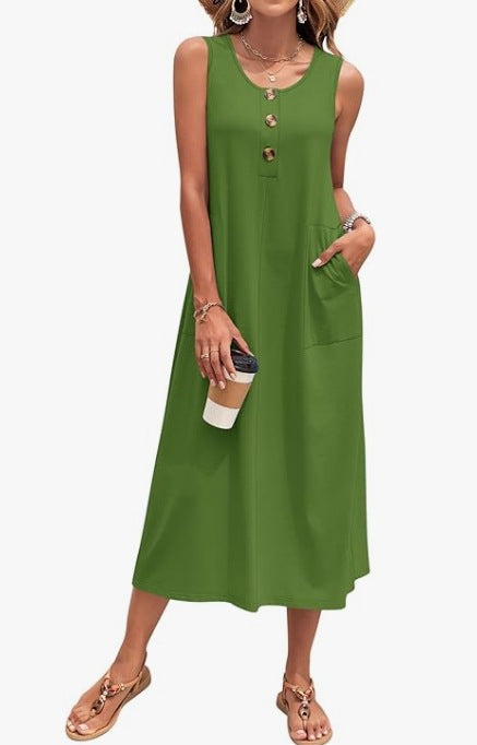 Damen Lässiges Midikleid mit Taschen und Knopfdetails Echo Archiv