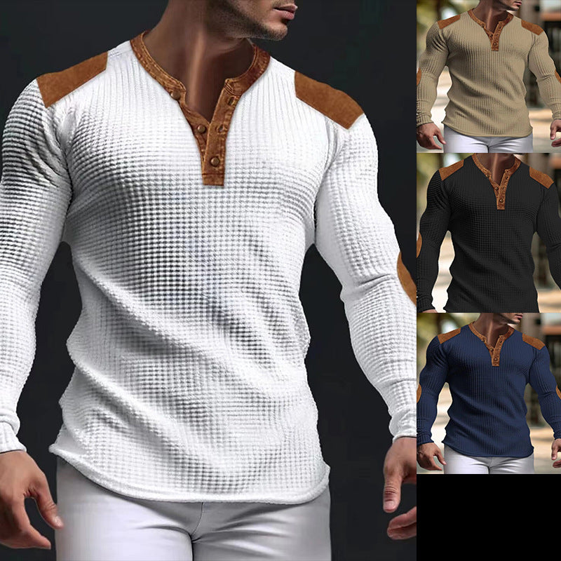 Herren strukturiertes Langarmshirt mit modischen Lederapplikationen Echoarchiv