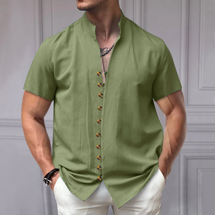 Herren Kurzarm-Hemd mit eleganter Knopfleiste und Stehkragen Echoarchiv