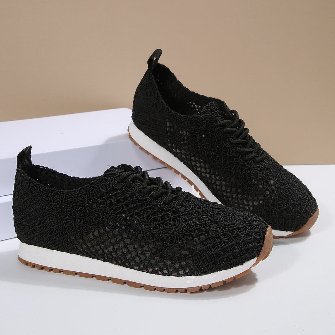 Damen nan atmungsaktive Strick-Run-Sneaker mit gehäkeltem Obermaterial, gepolstertem Komfortfußbett und rutschfester Gummilaufsohle Echo Archiv