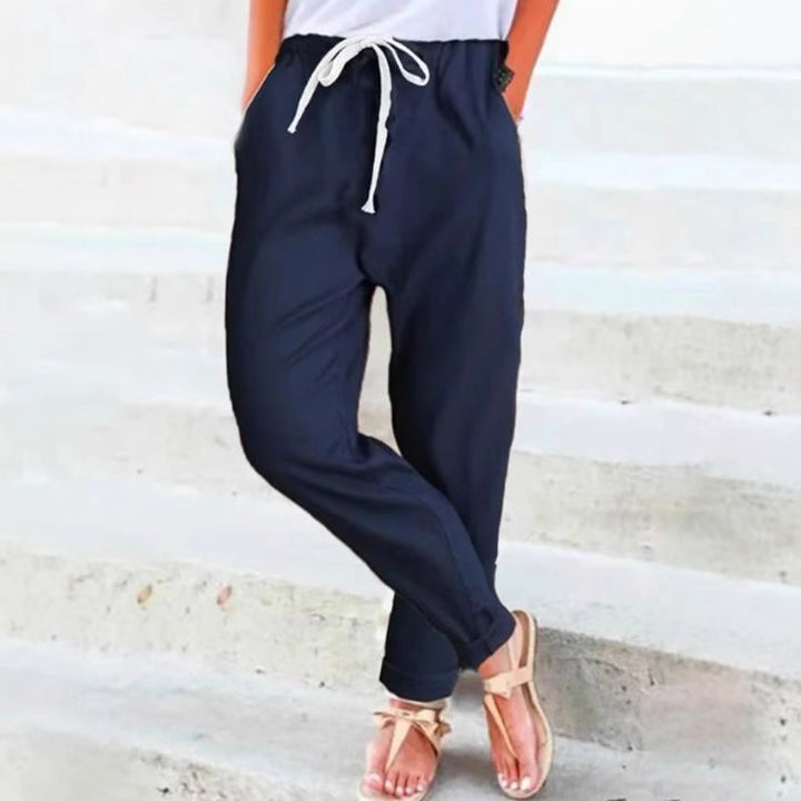 Damen nan leichte Leinenmix-Hose mit elastischem Bund, Kordelzug und konischer Knöchelpartie Echo Archiv