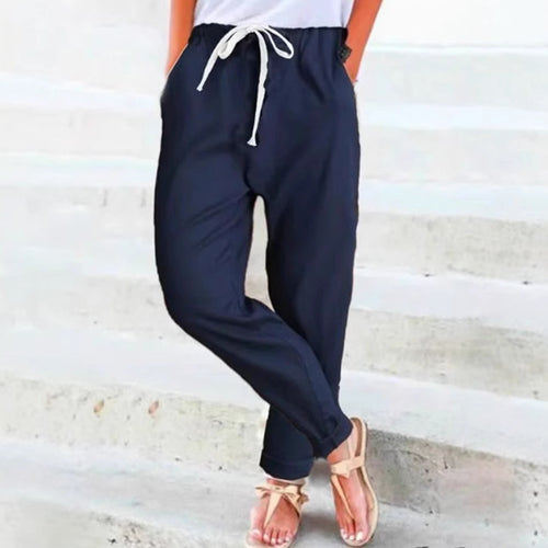 Damen nan leichte Leinenmix-Hose mit elastischem Bund, Kordelzug und konischer Knöchelpartie Echo Archiv
