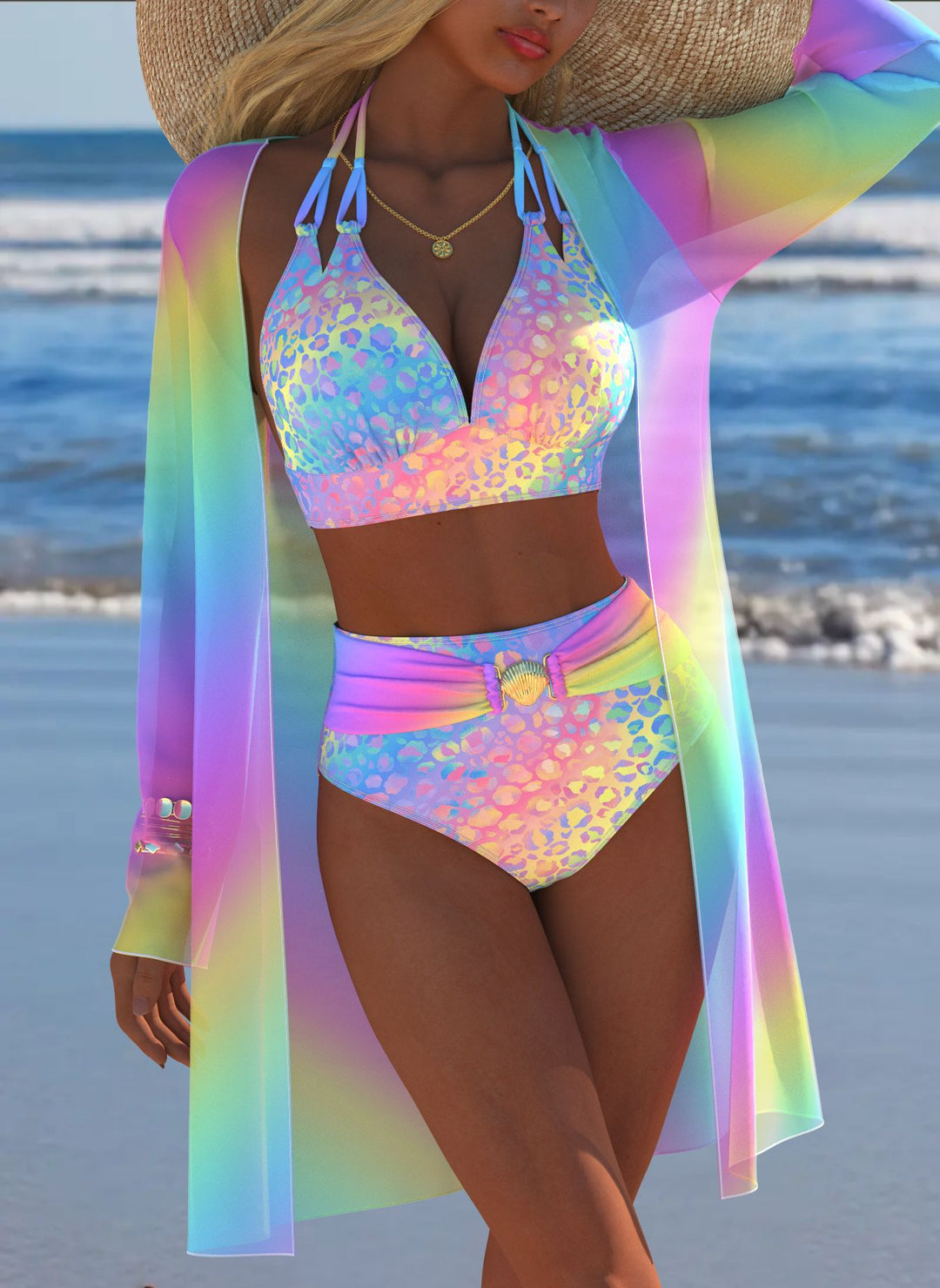 Damen Bikini-Set mit kreativem geometrischen Design und hohem Bund Echo Archiv