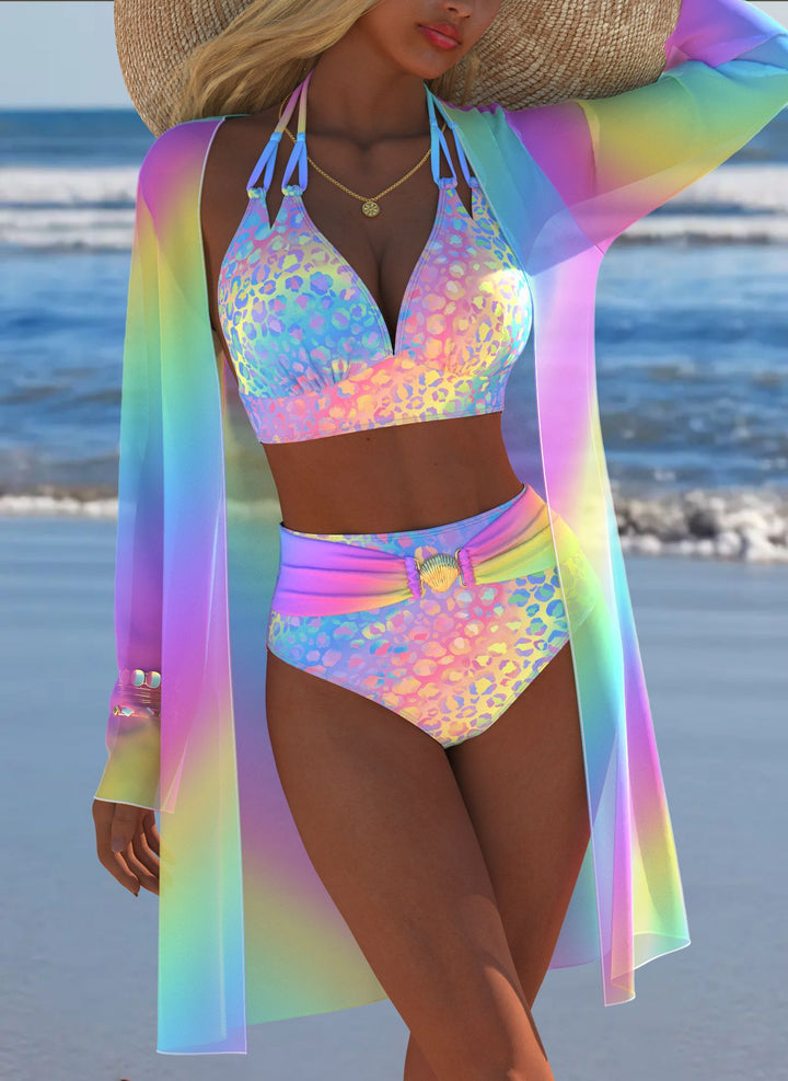 Damen Bikini-Set mit kreativem geometrischen Design und hohem Bund Echo Archiv