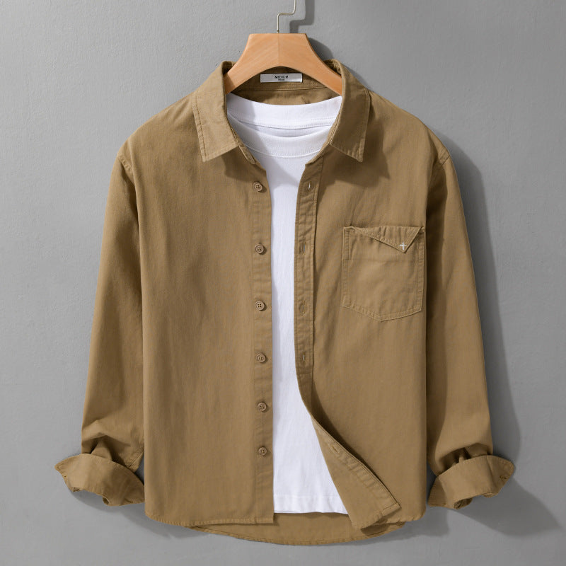 Herren Leichte Baumwoll-Hemdjacke im Layering-Look mit Kentkragen und aufgesetzter Brusttasche Echoarchiv
