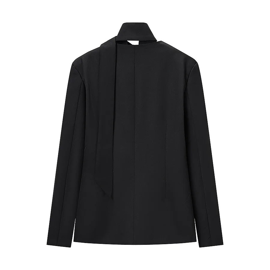 Damen taillierter Blazer mit Schalkragen-Schleife und V-Ausschnitt – Valéne