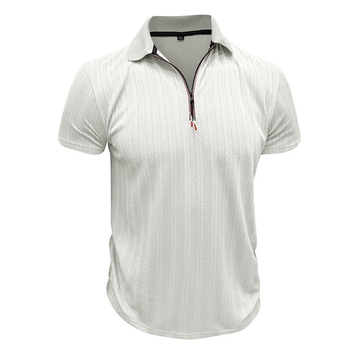 Herren Poloshirt mit Reißverschluss und strukturiertem Dessin Echoarchiv