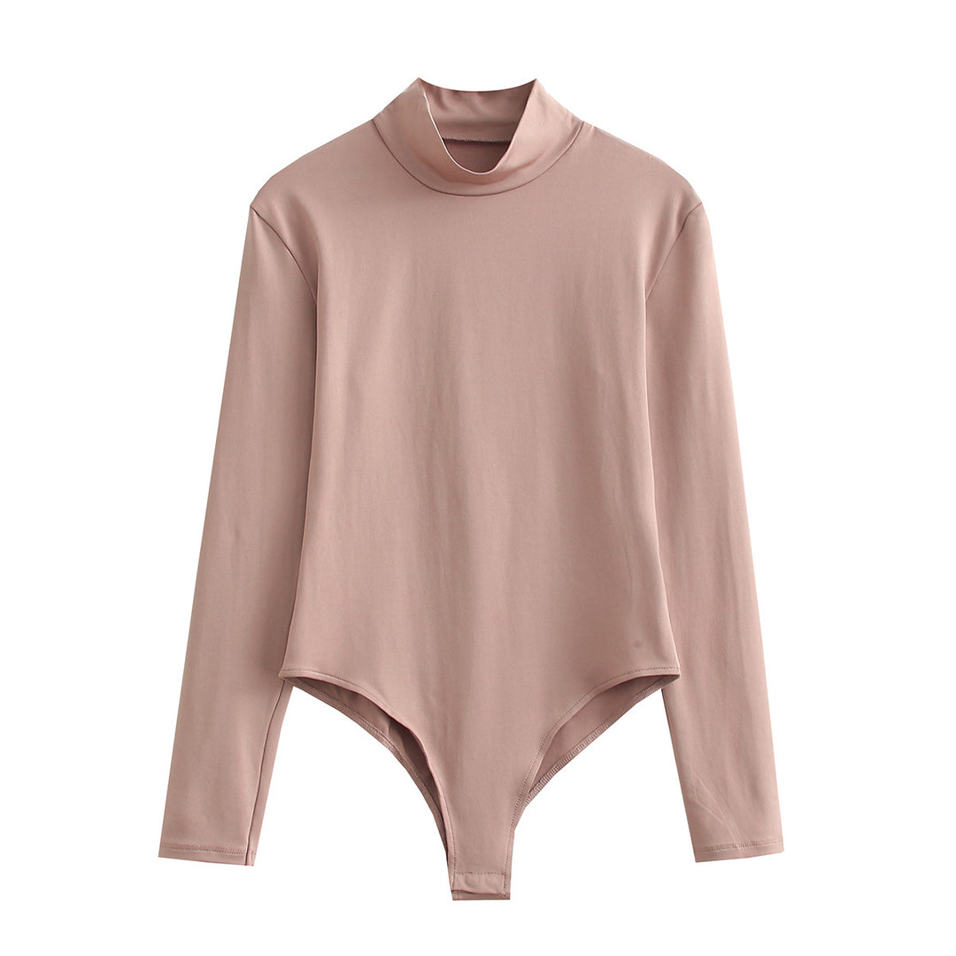 Damen Langarmbody mit Stehkragen aus dehnbarem Stretchstoff – Bodéline