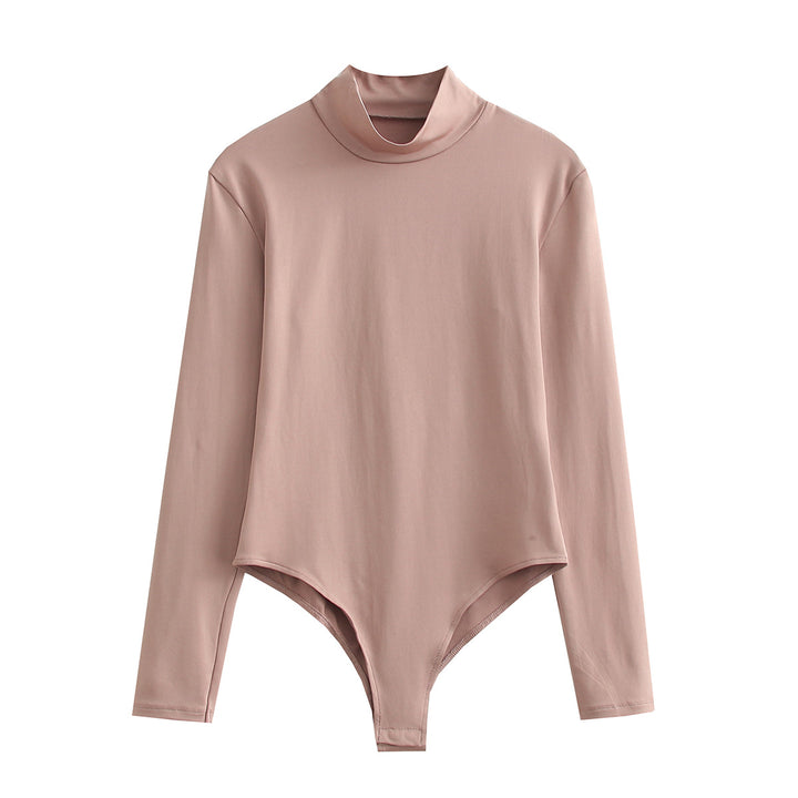 Damen Langarmbody mit Stehkragen aus dehnbarem Stretchstoff – Bodéline