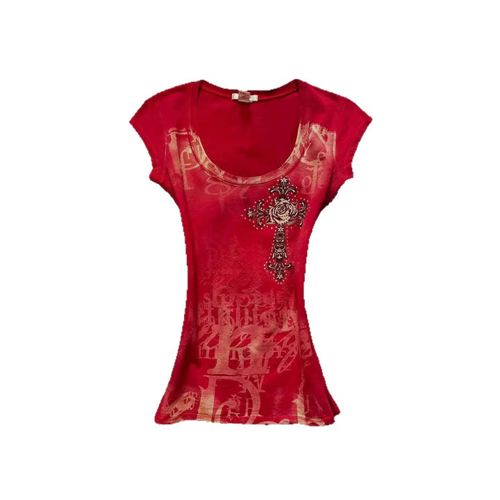 Damen modisches T-Shirt mit einzigartigem Cross-Design Echo Archiv