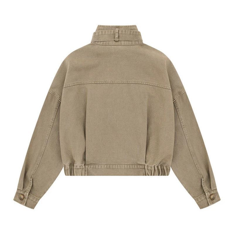 Damen Cropped Utility-Bomberjacke mit Stehkragen, Reißverschlusstaschen und Elastbund Echoarchiv