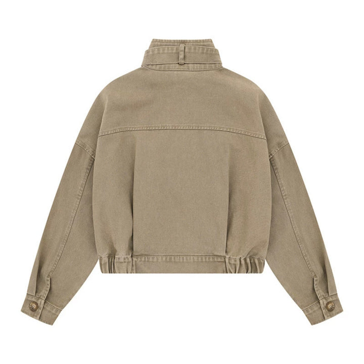 Damen Cropped Utility-Bomberjacke mit Stehkragen, Reißverschlusstaschen und Elastbund Echoarchiv