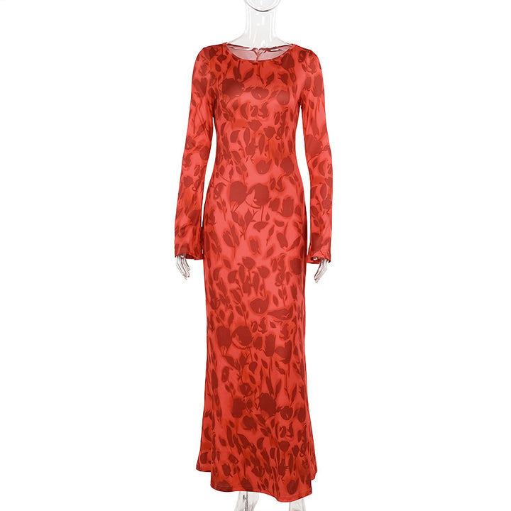 Damen elegantes langärmliges Maxikleid mit floralem Muster und transparentem Oberteil Echo Archiv